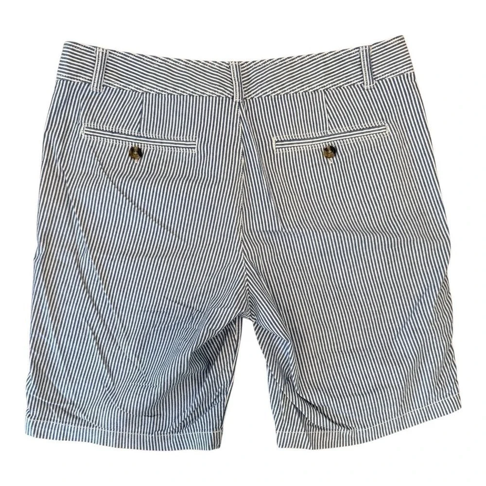 Dockers Women's Size‎ 12 Blue White Striped Chino Shorts Stretch Cotton Mid Rise
